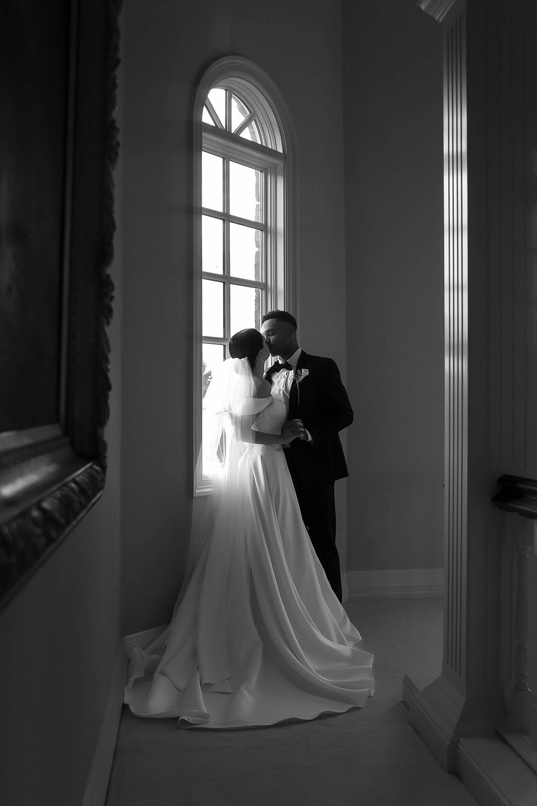 bride and groom quiet corner portait