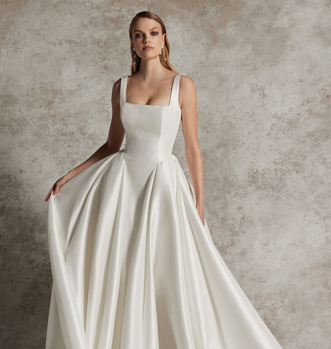 Square Neck Drop Waist Wedding Dress