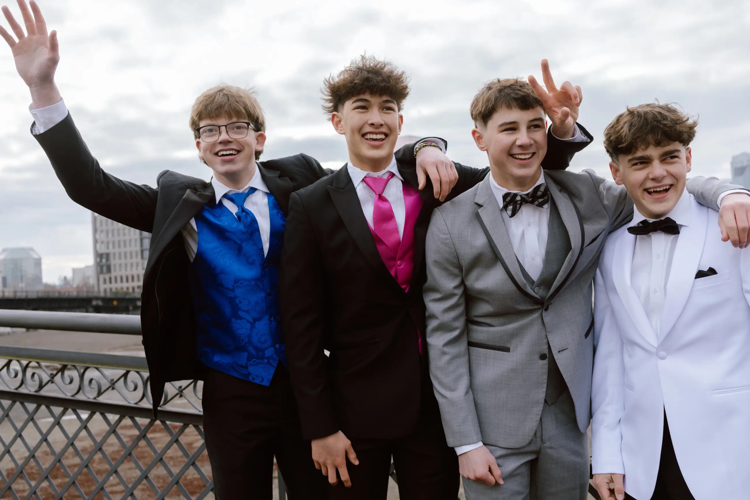 Group photo of teenage boys in their suit rentals for Prom